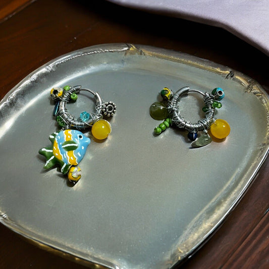 BOUCLES D'OREILLES CREOLES GREEN FISH